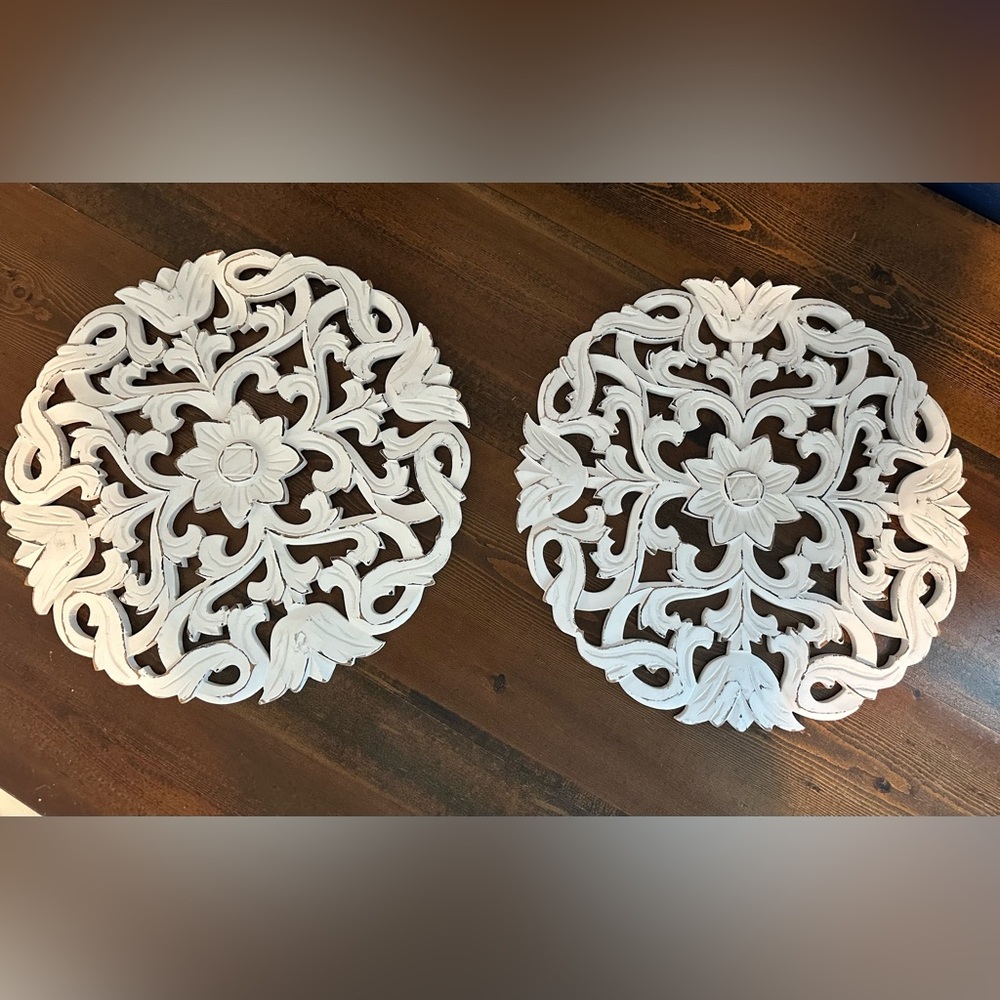 White Ornate Wall Medallions - 15”